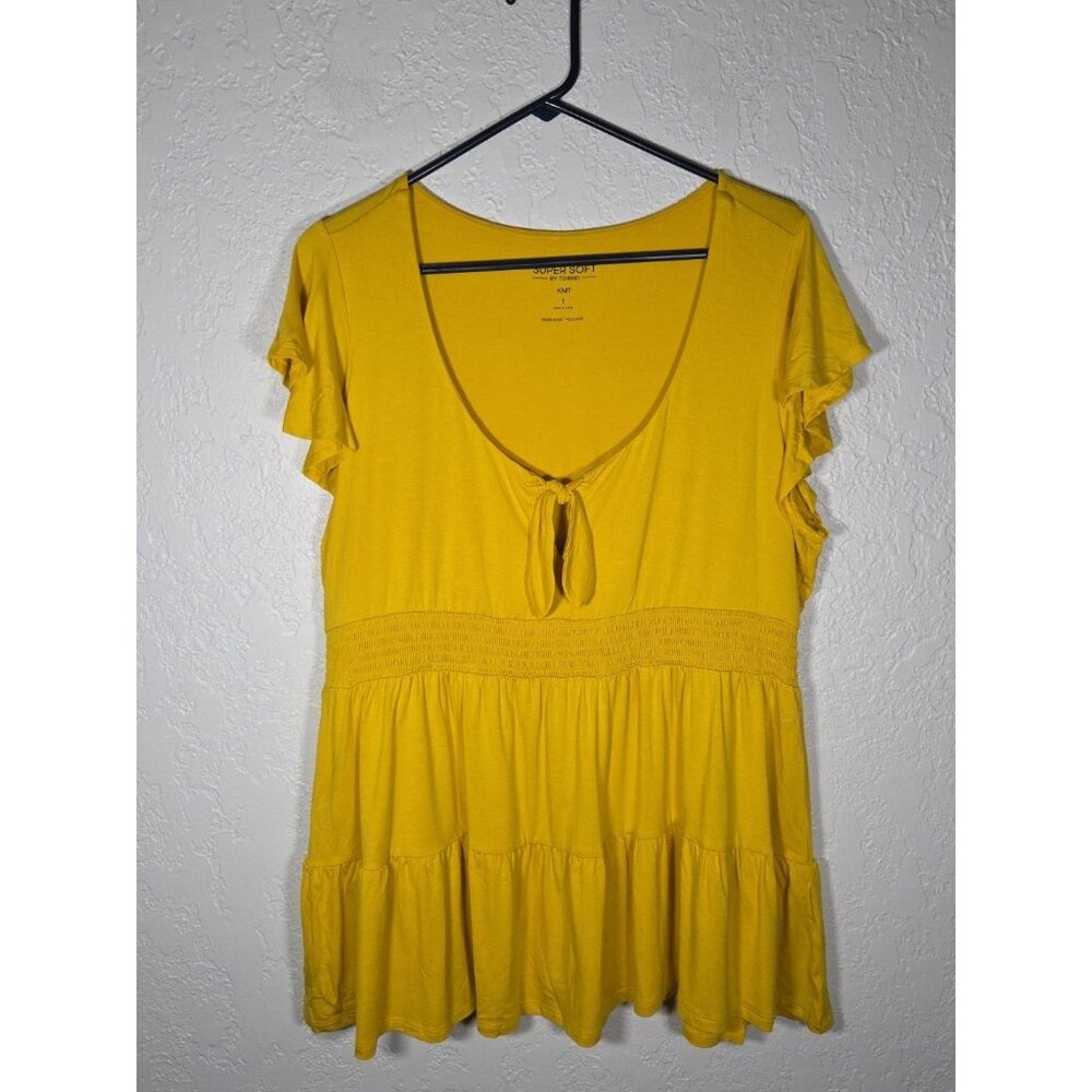 Torrid Yellow Super Soft Tie Front Keyhole Babydoll Top Size 1
